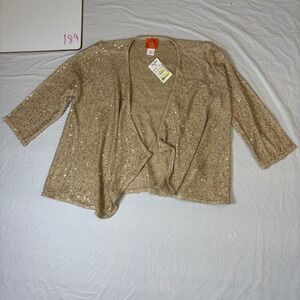 Hearts of Palm Petite Gold Sequin Metallic Open Front Cardigan Sweater PM NWT